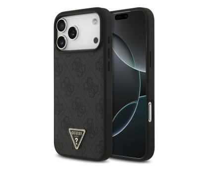 Etui do telefonów Guess Leather 4G Triangle Strass MagSafe do iPhone 17 Pro czarny